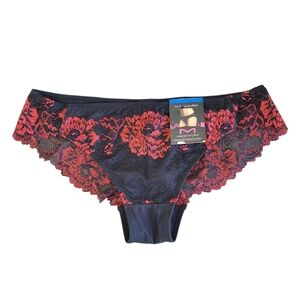 MAIDENFORM Black Red Lace Back Tanga Panty Size XL (8)